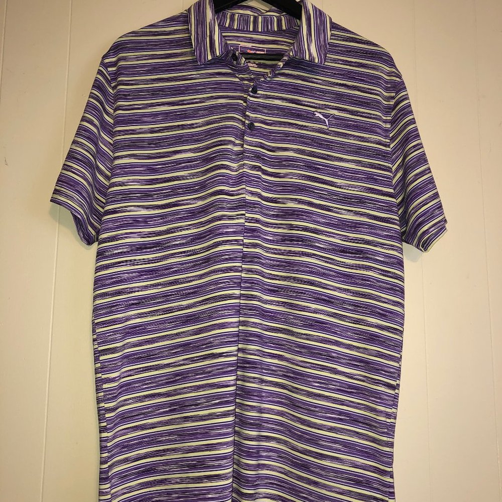 RARE Puma Purple & Yellow Stripe Golf Polo Size L